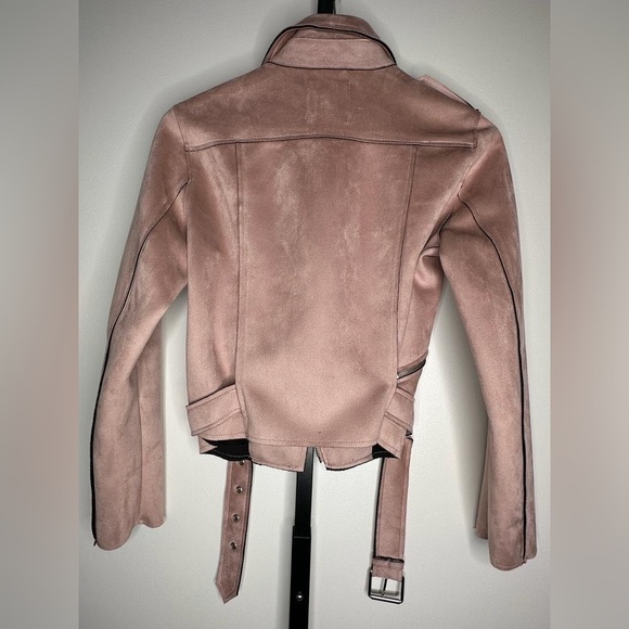 Mango XS Soft-Pink Suede Biker Jacket with Silver Hardware 🌸 - Picture 2 of 4